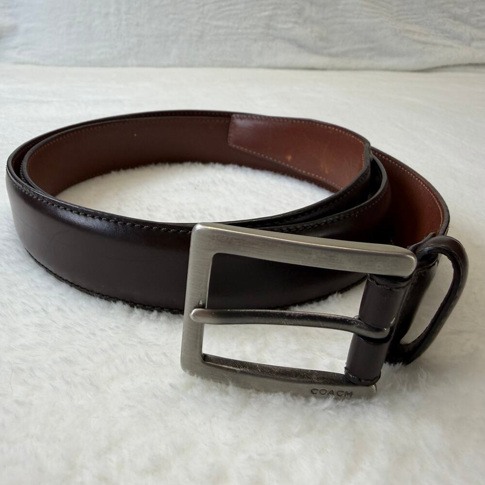 Coach Men's Brown Genuine Leather Belt Silver Buckle Size 38" 95cm